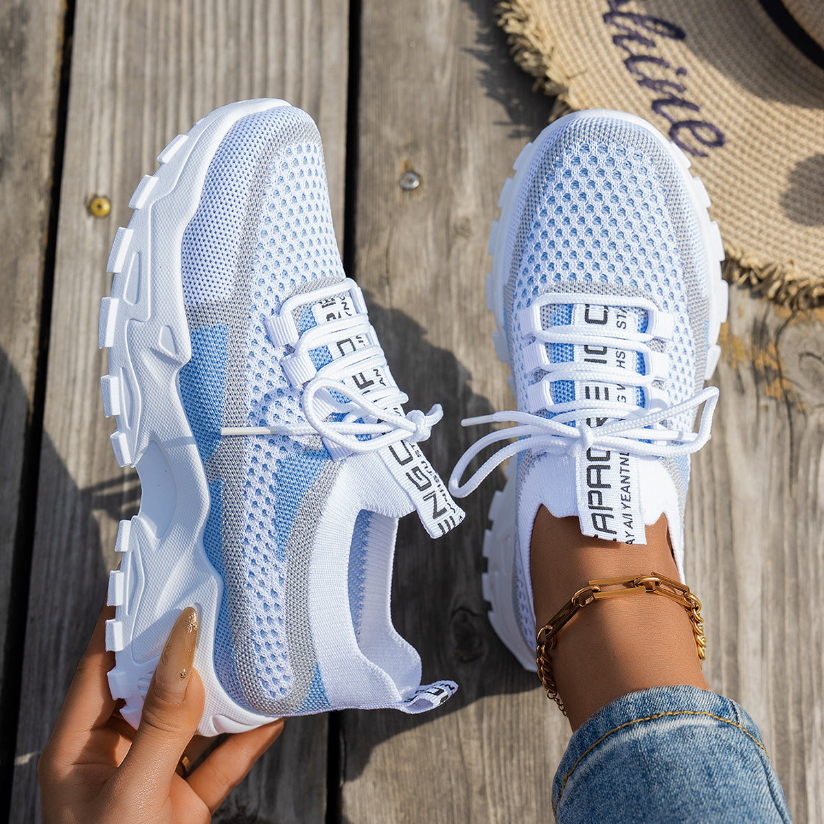 Women's Knit Mesh Lace-Up Sneakers (photo 9)