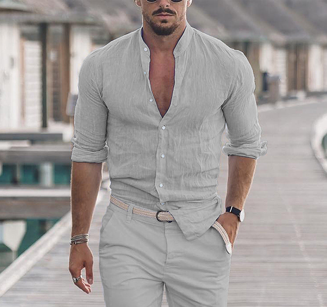 Men's Long-Sleeve Button Shirt, Solid Colors (photo 12)