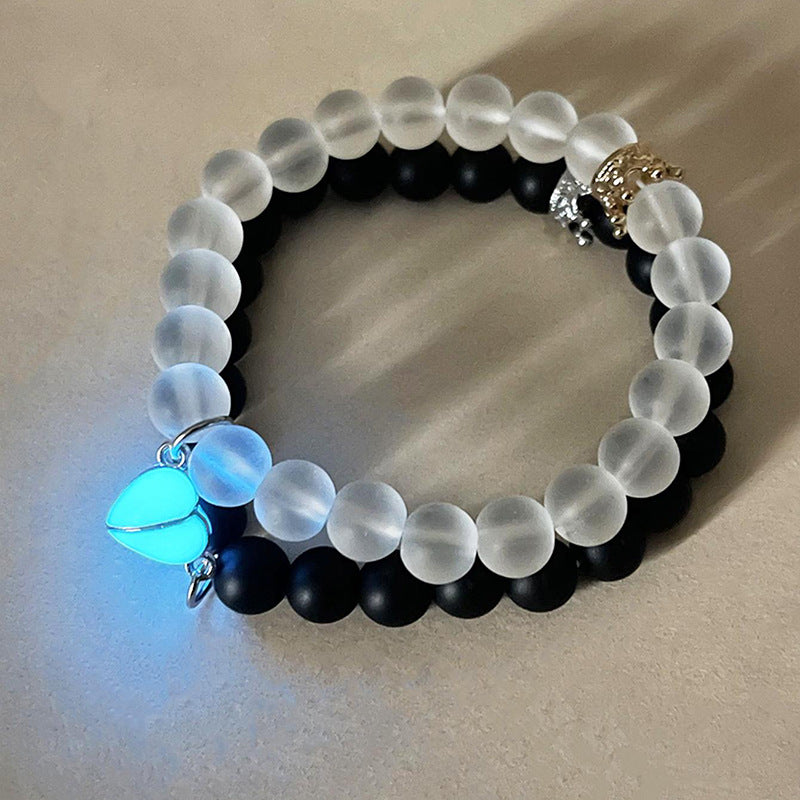 2-Piece Glow-in-the-Dark Crown Bead Couple Bracelets (photo 2)