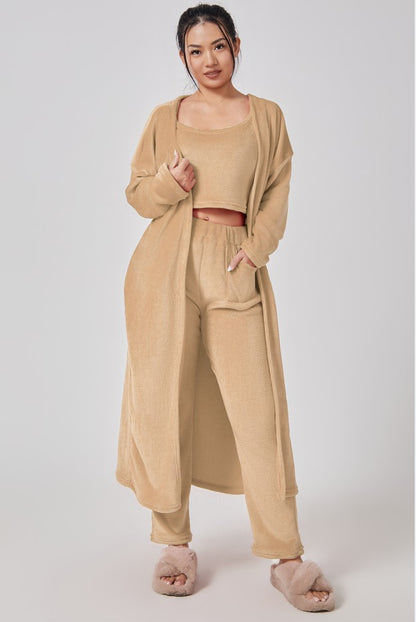 Women's 3-Piece Knit Lounge Set: Crop Top, Wide-Leg Pants and Cardigan (photo 16)