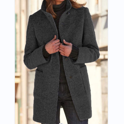Women's Stand-Collar Button Coat with Pockets (photo 4)