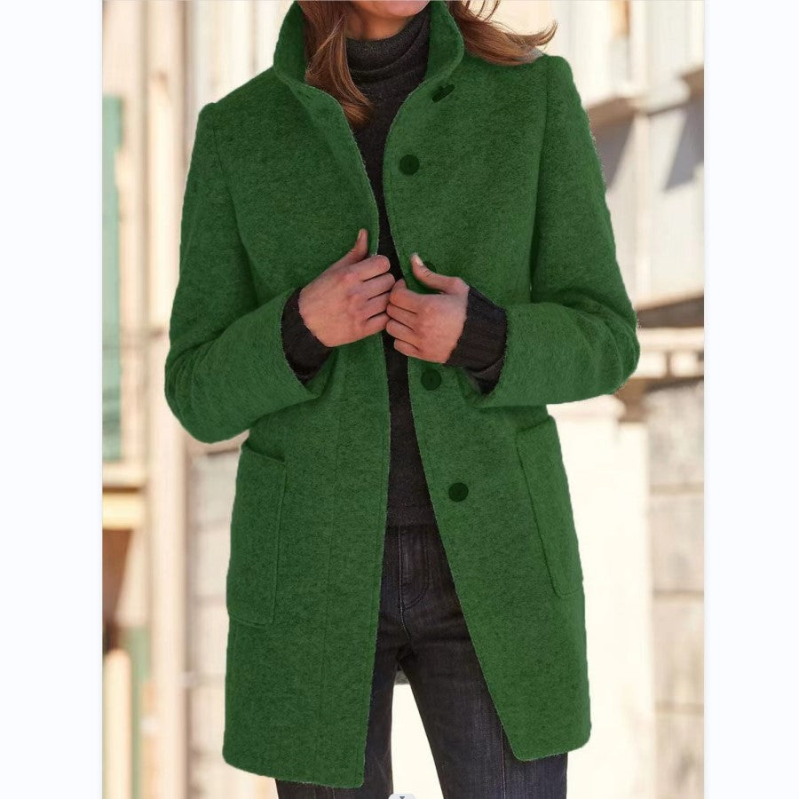 Women's Stand-Collar Button Coat with Pockets (photo 5)