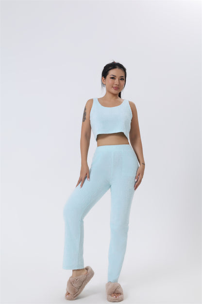 Women's 3-Piece Knit Lounge Set: Crop Top, Wide-Leg Pants and Cardigan (photo 5)