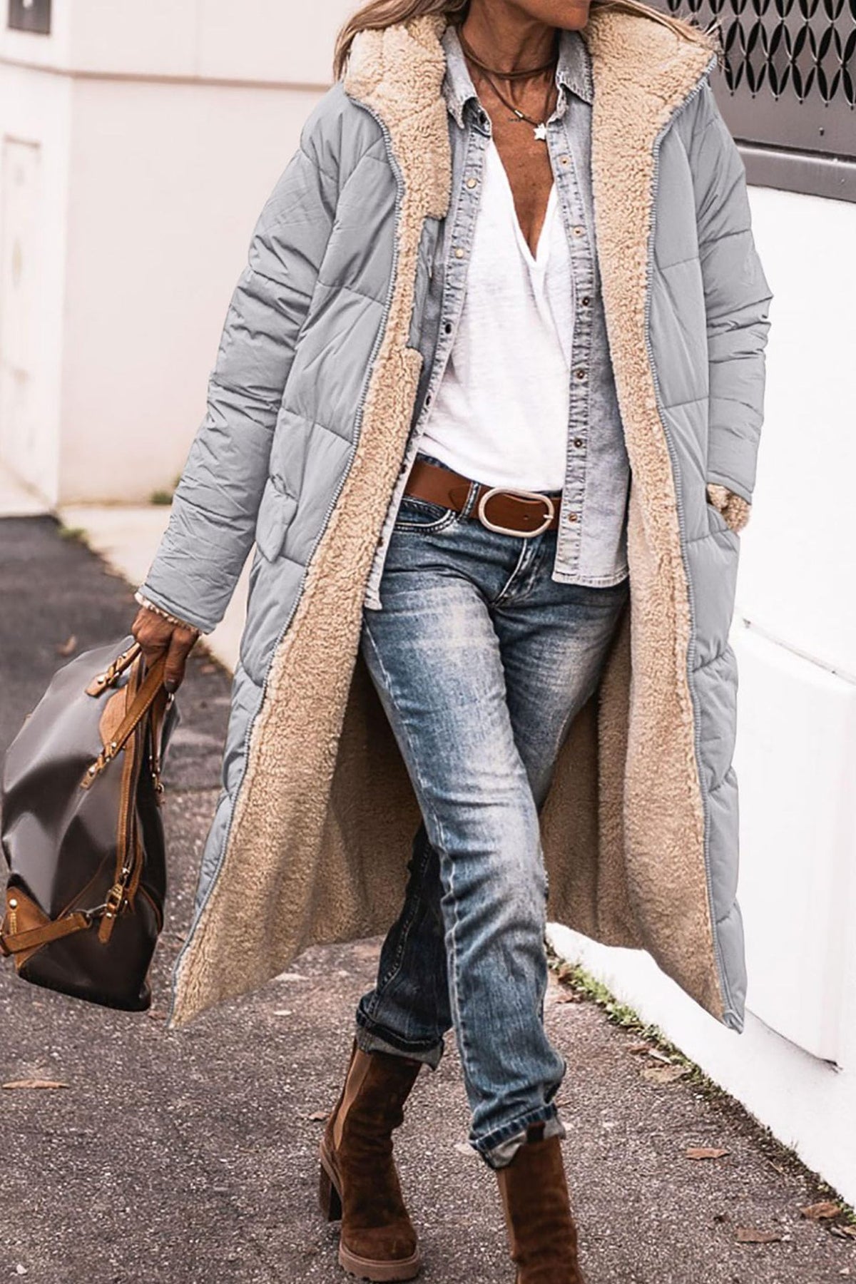 Women's Reversible Hooded Long Coat (photo 5)