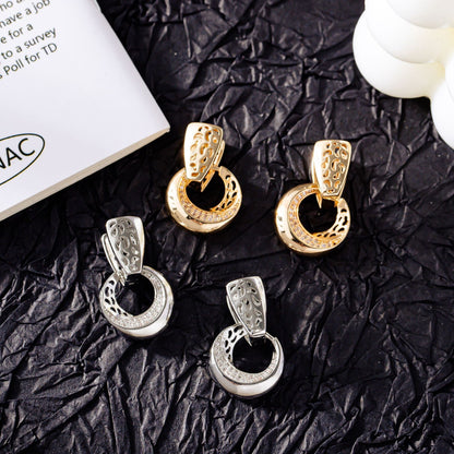 Hollow Moon Flower Drop Earrings with Zircon (photo 5)