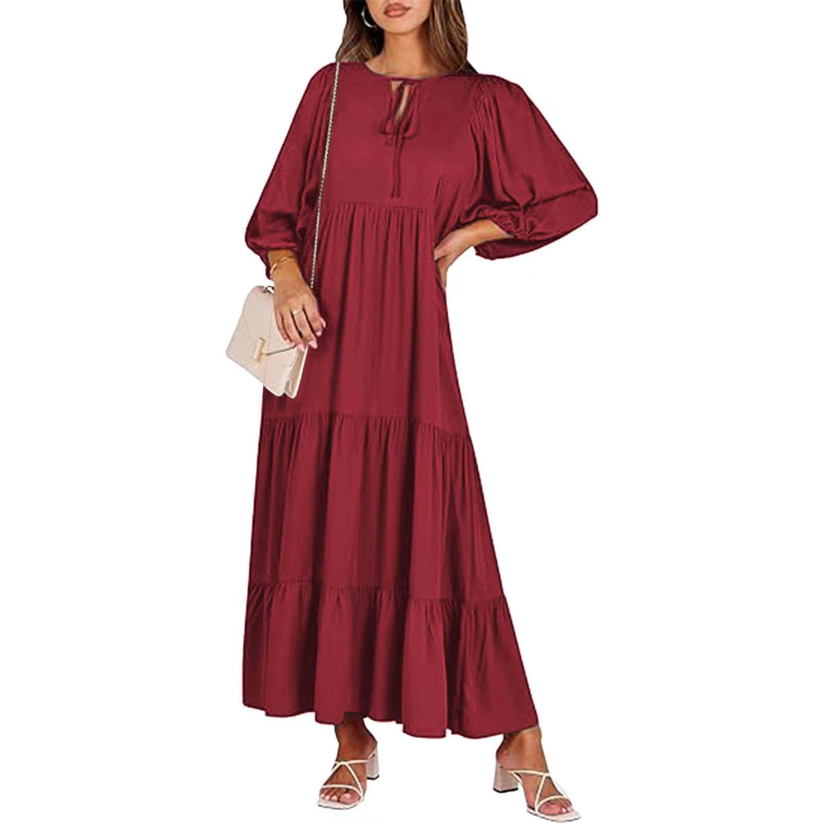 Women's Boho Print V-Neck Short-Sleeve Long Dress (photo 13)