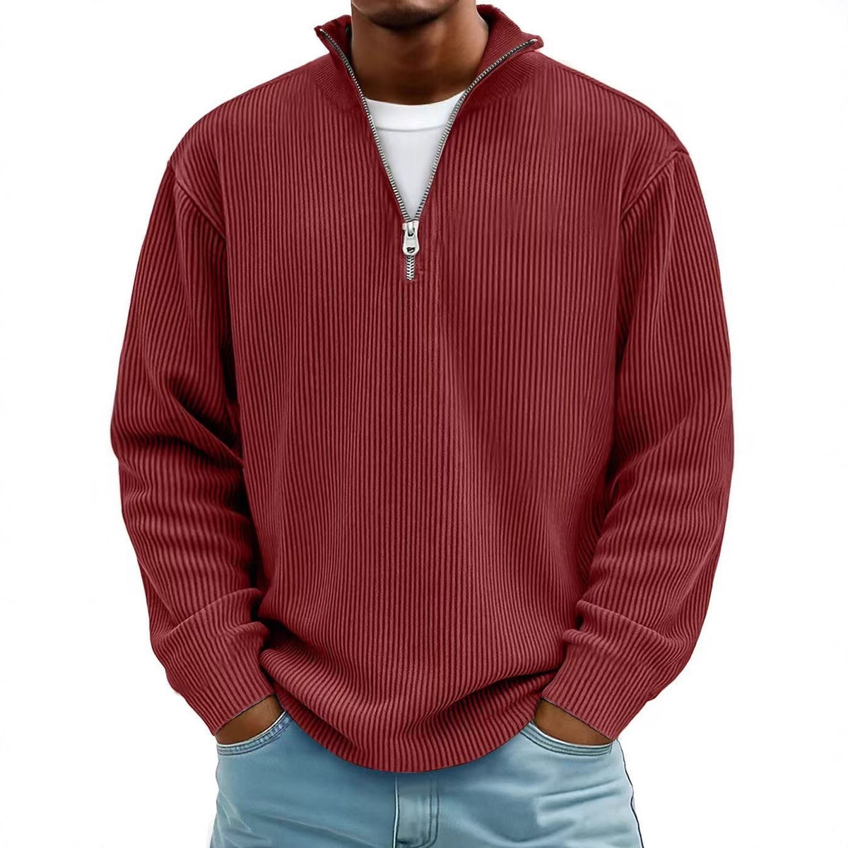 Men's Corduroy Zip Stand-Collar Pullover (photo 7)