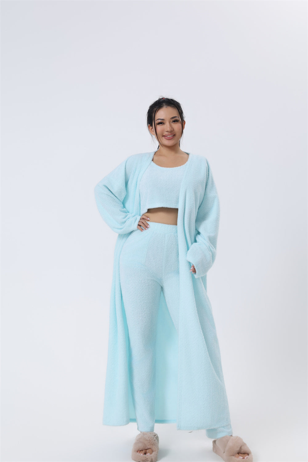 Women's 3-Piece Knit Lounge Set: Crop Top, Wide-Leg Pants and Cardigan (photo 8)