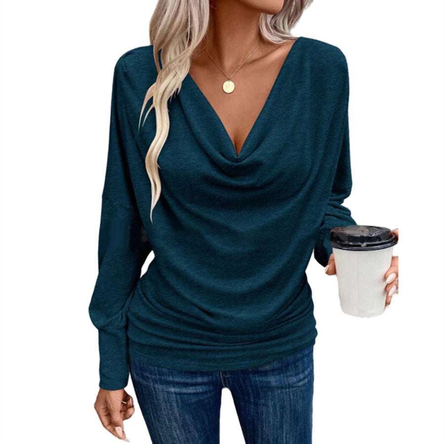 Women's V-Neck Long-Sleeve Loose Knit Top (photo 9)