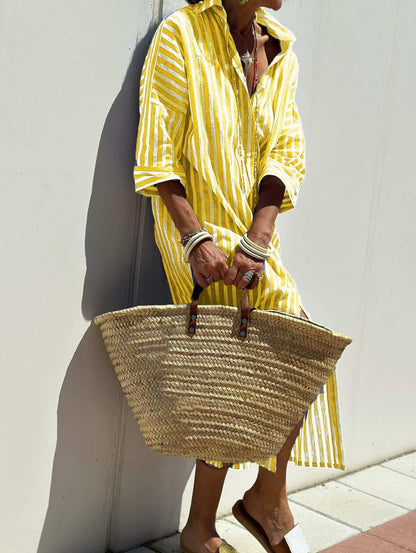 Women's Striped Half-Sleeve Shirt Dress with Belt (photo 12)