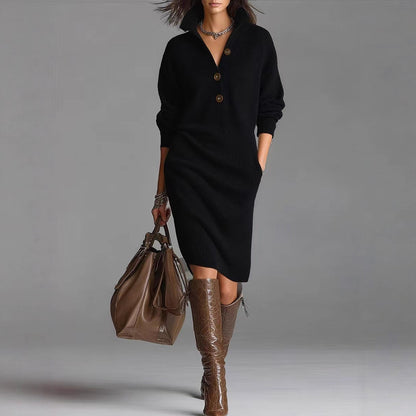 Women's Stand-Collar V-Neck Sweater Dress (photo 5)