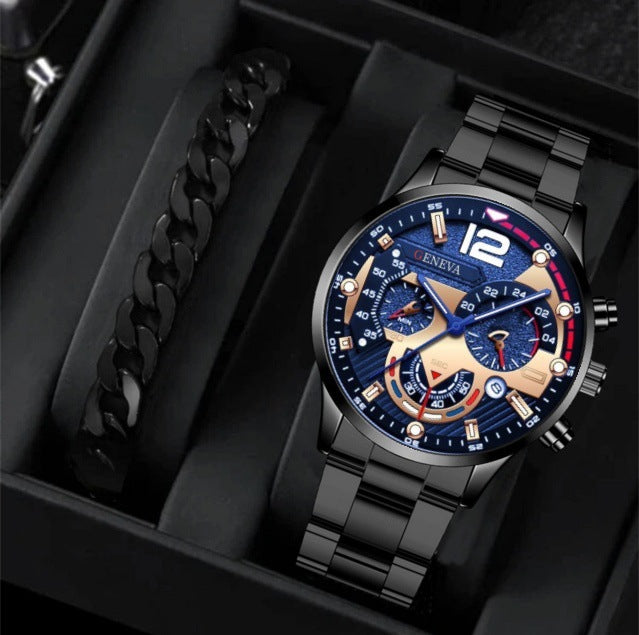 Men's Steel Strap Quartz Watch and Bracelet Set (photo 10)