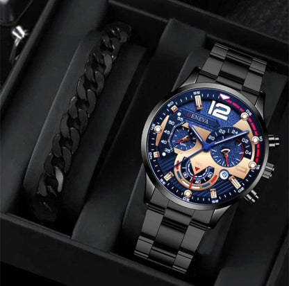 Men's Steel Strap Quartz Watch and Bracelet Set (photo 10)