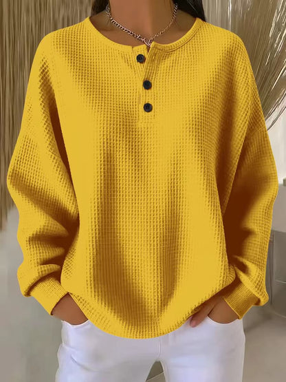 Women's Waffle Knit Long-Sleeve Button T-Shirt (photo 6)