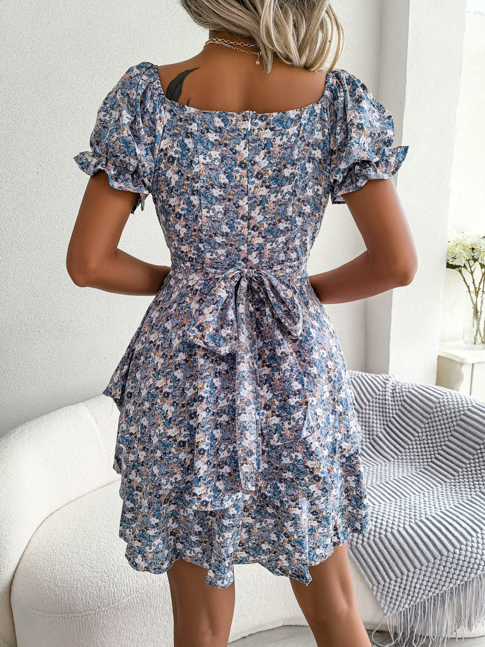 Women's Floral Short-Sleeve Ruffle Mini Dress (photo 20)