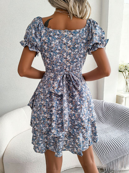 Women's Floral Short-Sleeve Ruffle Mini Dress (photo 20)