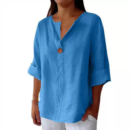 Women's V-Neck Long-Sleeve Button Top (photo 9)