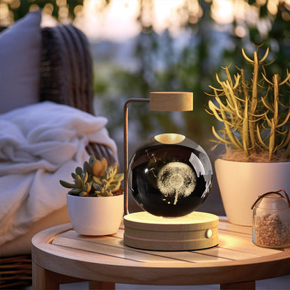 3D Engraved Crystal Ball Night Light with Wooden Base, USB (photo 9)