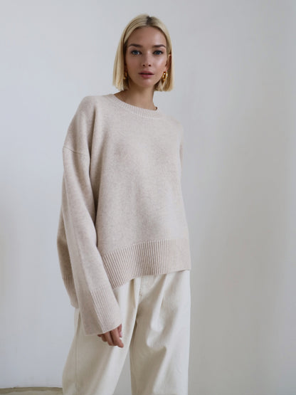 Women's Thick Knit Crewneck Pullover Sweater, Loose Fit (photo 6)