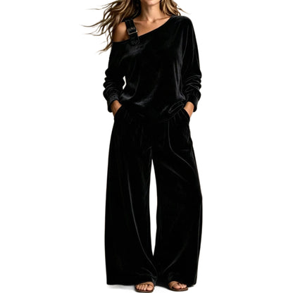 Women's Off-Shoulder Velvet Two-Piece Set with Pants (photo 11)