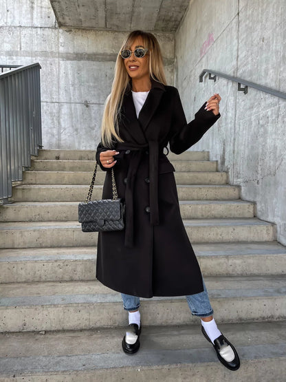 Women's Double-Breasted Belted Long Coat (photo 7)