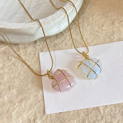 Heart Pendant Necklace with Opal-Look Stone (photo 2)