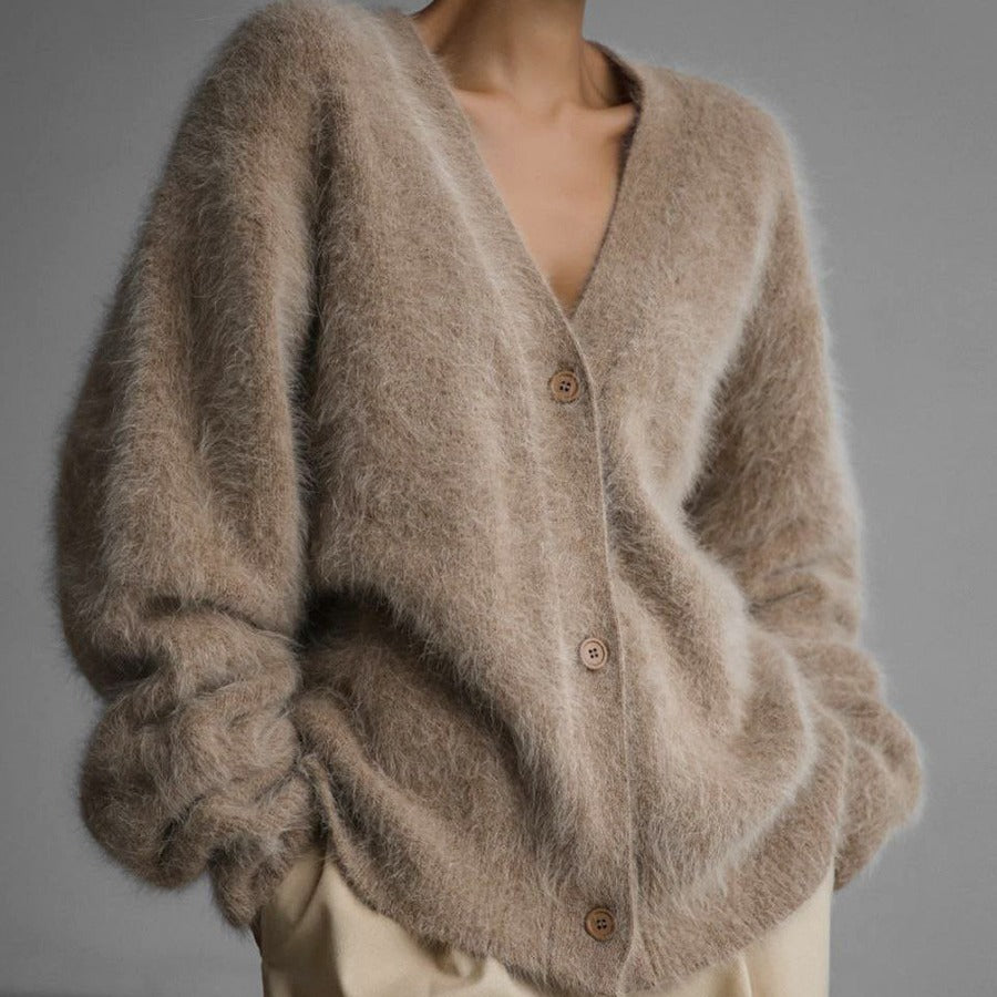 Women's Loose V-Neck Button Knit Cardigan (photo 6)