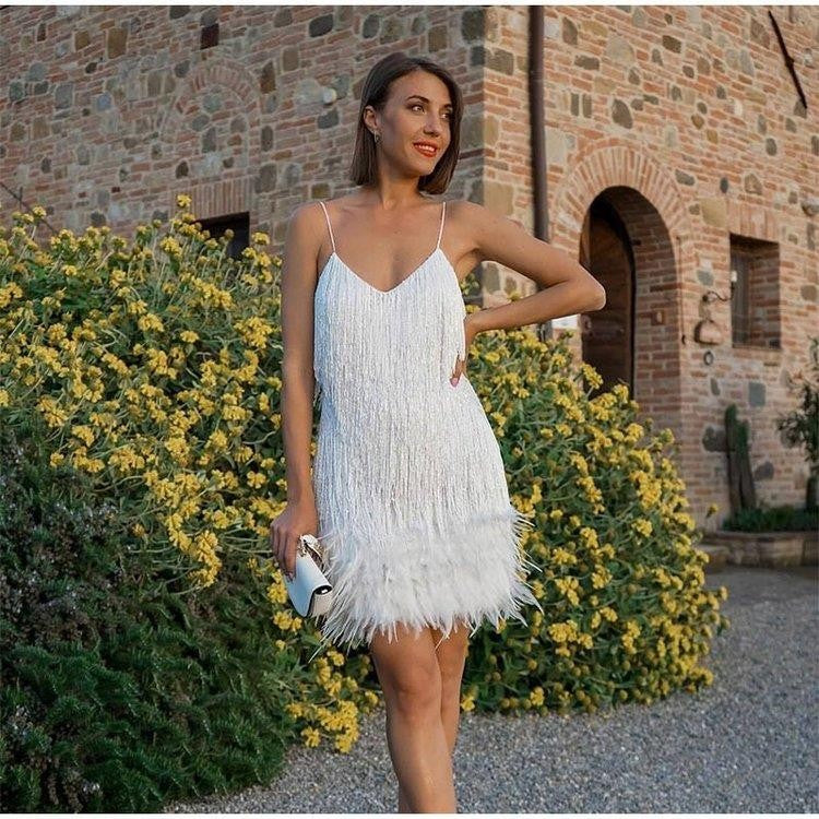 Women's Sequin Tassel V-Neck Strappy Mini Dress (photo 4)