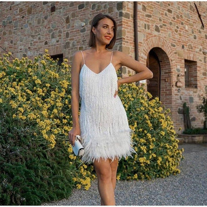 Women's Sequin Tassel V-Neck Strappy Mini Dress (photo 4)