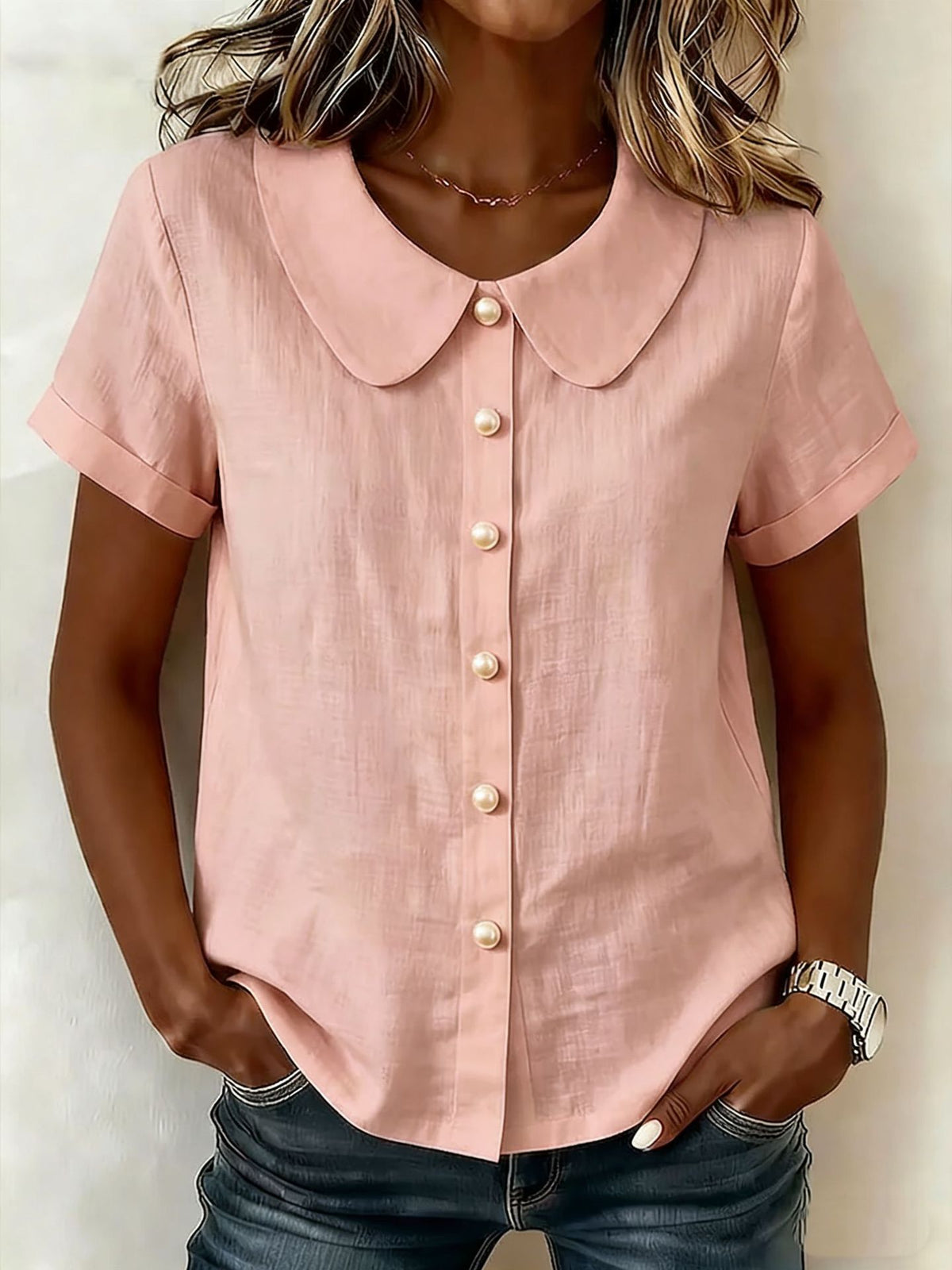 Women's Short-Sleeve Loose Casual Shirt (photo 10)
