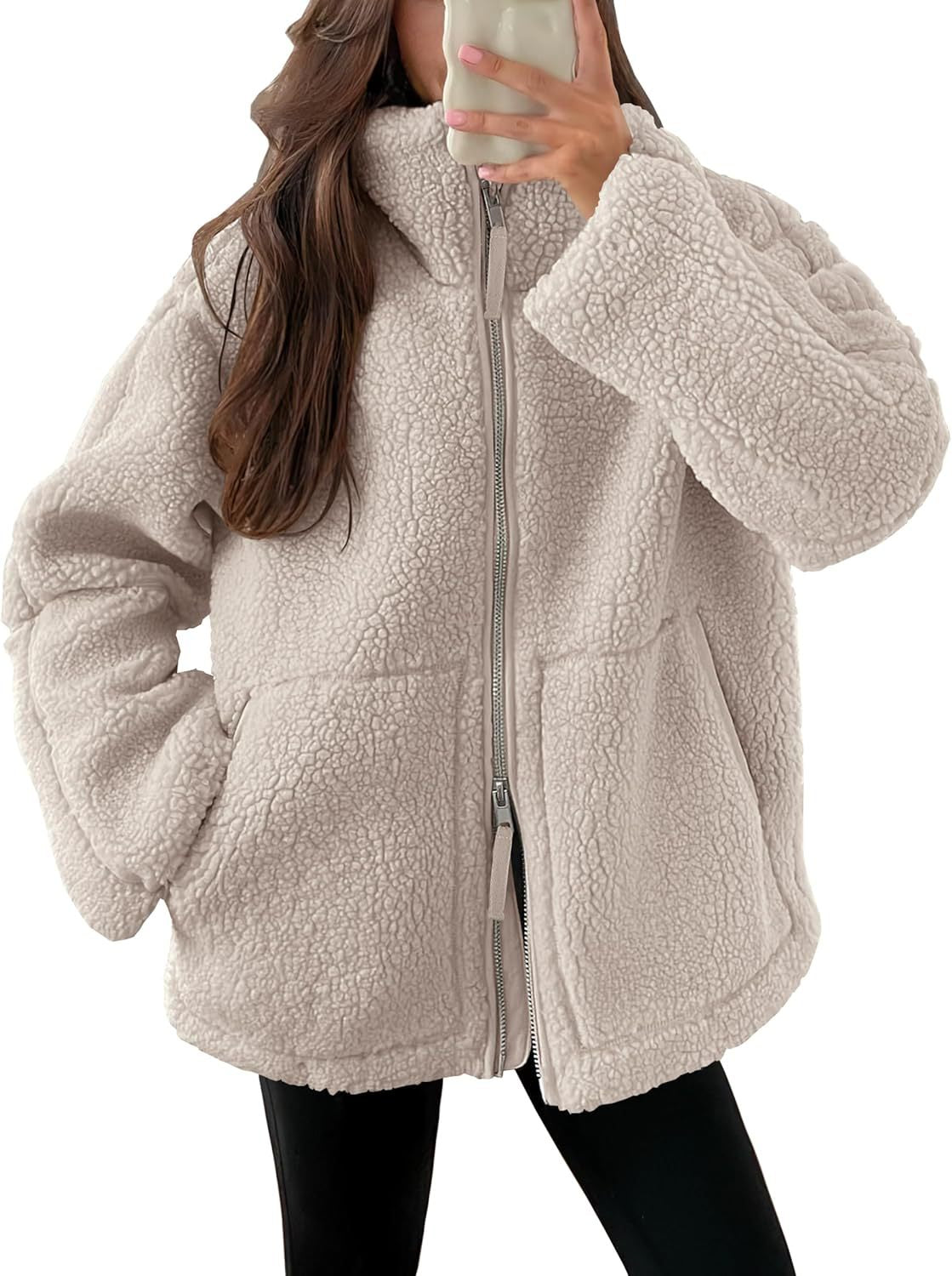 Women's Lapel Zip-Up Fleece Coat with Pockets (photo 11)