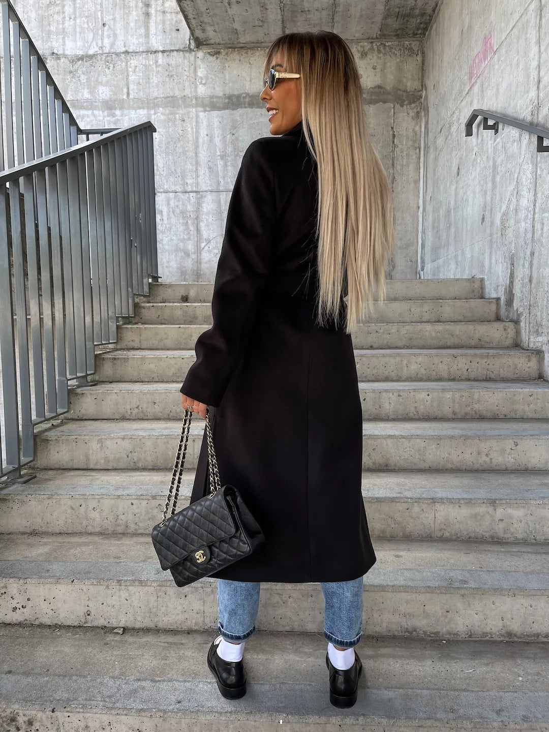 Women's Double-Breasted Belted Long Coat (photo 2)
