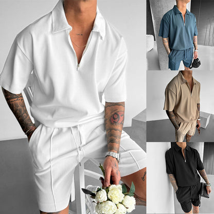 Men's Zip Polo and Drawstring Shorts Set