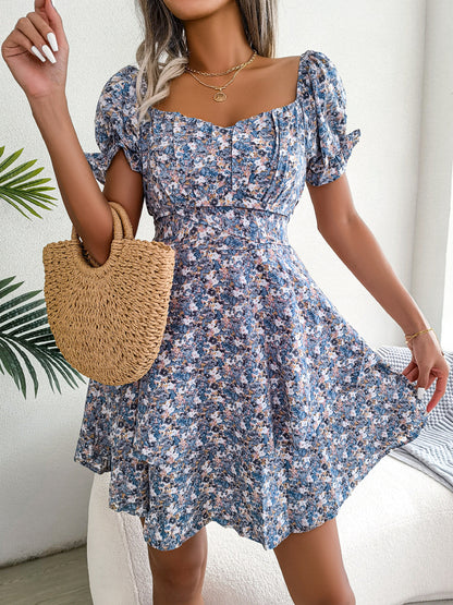 Women's Floral Short-Sleeve Ruffle Mini Dress (photo 12)