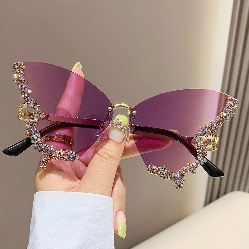 Women's Rimless Butterfly Rhinestone Sunglasses (photo 2)