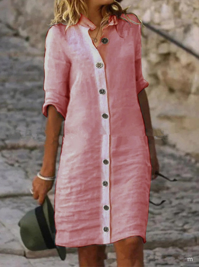 Women's Half-Sleeve V-Neck Button-Front Shirt Dress (photo 18)