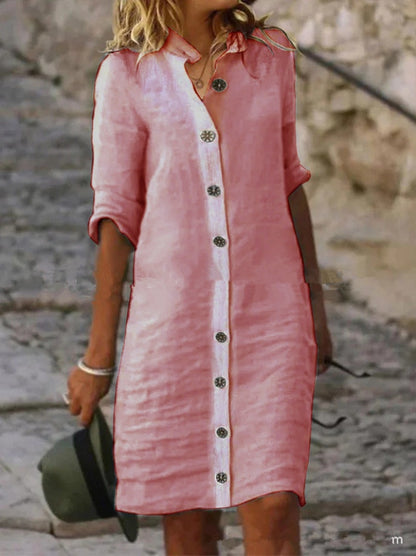 Women's Half-Sleeve V-Neck Button-Front Shirt Dress (photo 18)