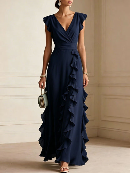 Women's Ruffle V-Neck Sleeveless Maxi Dress (photo 10)