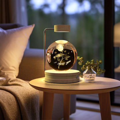 3D Engraved Crystal Ball Night Light with Wooden Base, USB (photo 101)
