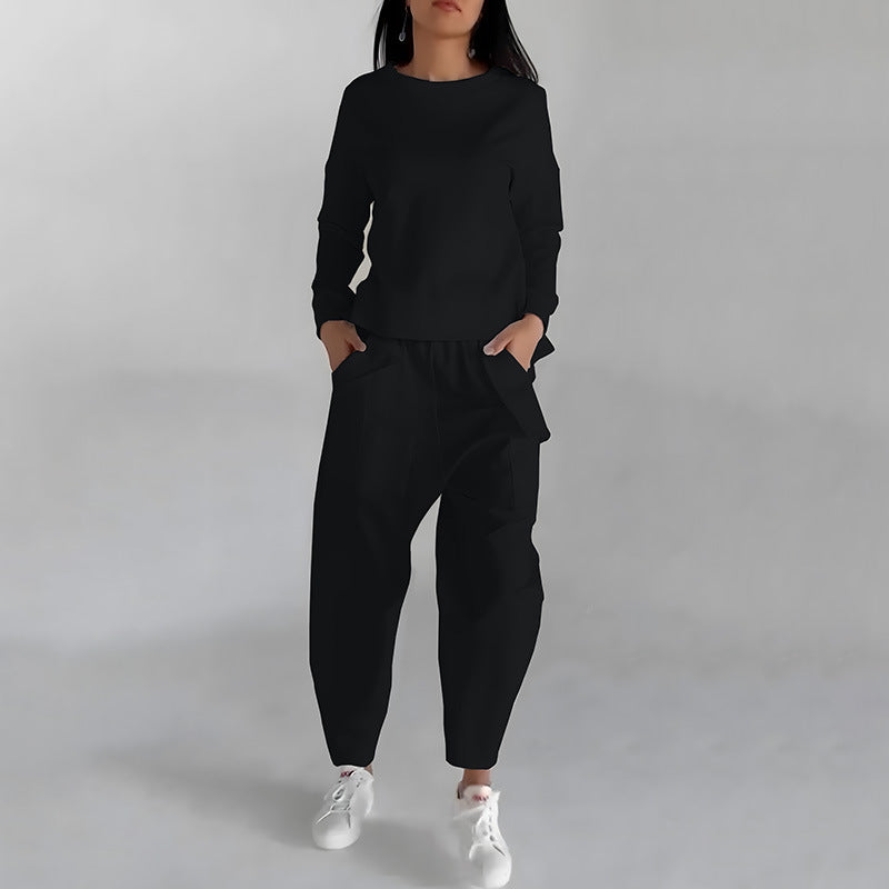Women's Back-Slit Sweatshirt and Loose Pants Set (photo 3)