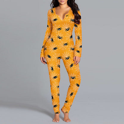 Women's Halloween Print Long-Sleeve Jumpsuit Pajamas (photo 11)