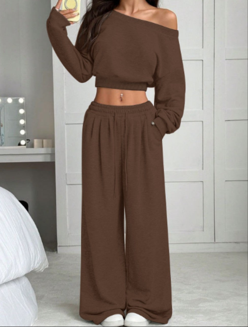 Women's One-Shoulder Sweatshirt and Tie-Waist Trousers Set (photo 27)