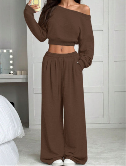 Women's One-Shoulder Sweatshirt and Tie-Waist Trousers Set (photo 27)