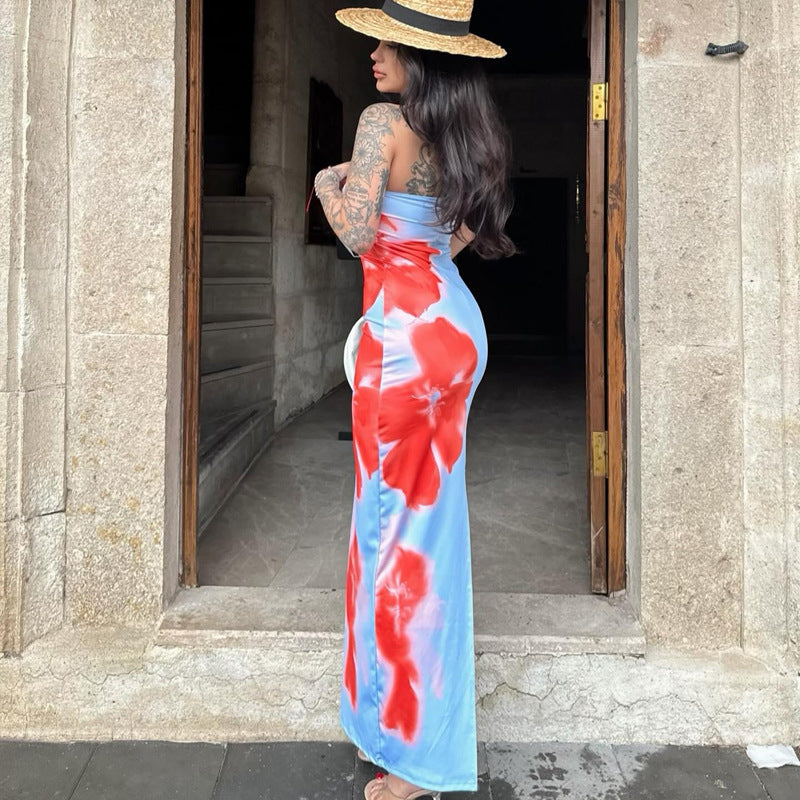 Women's Printed Slit Tube Maxi Dress (photo 6)