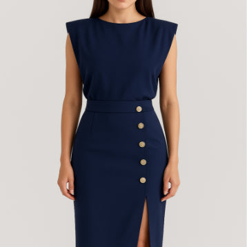Women's Sleeveless Button-Front Midi Dress with Slit (photo 9)