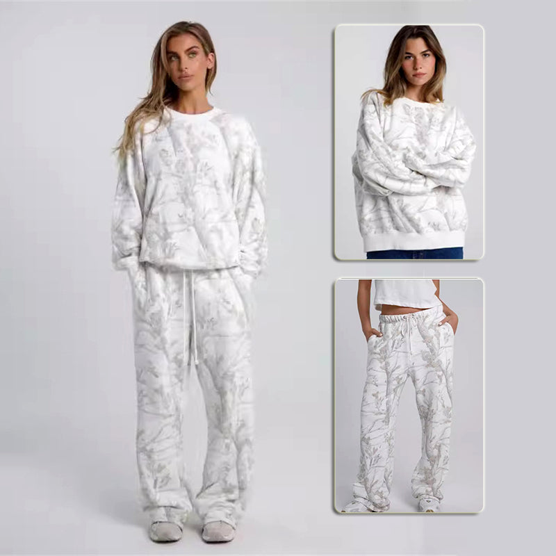 Women's Camo Leaf Print Hoodie and Pants Set