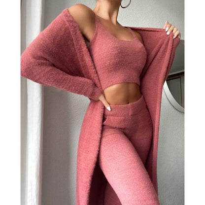 Women's 3-Piece Knit Lounge Set: Crop Top, Wide-Leg Pants and Cardigan (photo 42)