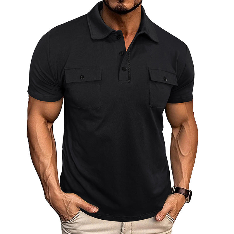 Men's Lapel Button Polo Shirt with Pocket (photo 2)