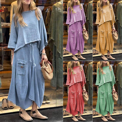 Women's Long-Sleeve Pullover Top and Long Skirt Set