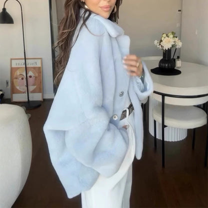 Women's Fluffy Lapel Single-Breasted Short Coat (photo 4)